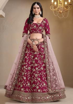 Magenta Embroidered Art Silk Lehenga Set