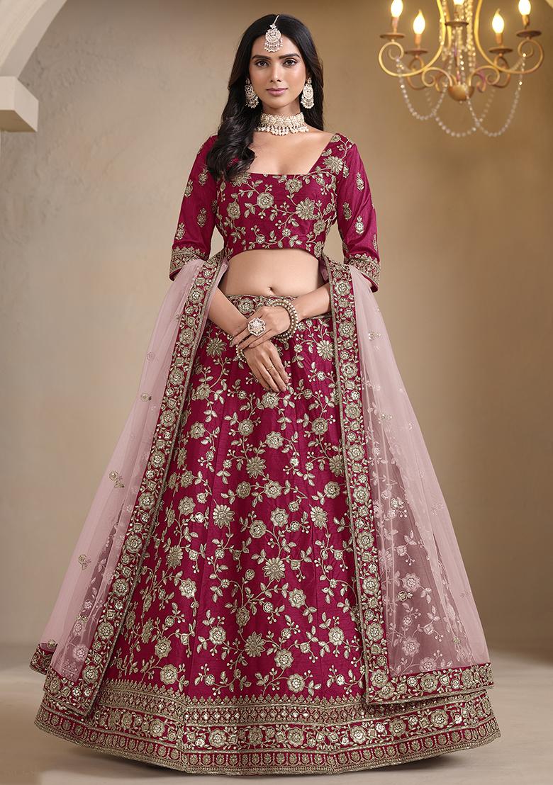 Magenta Embroidered Art Silk Lehenga Set