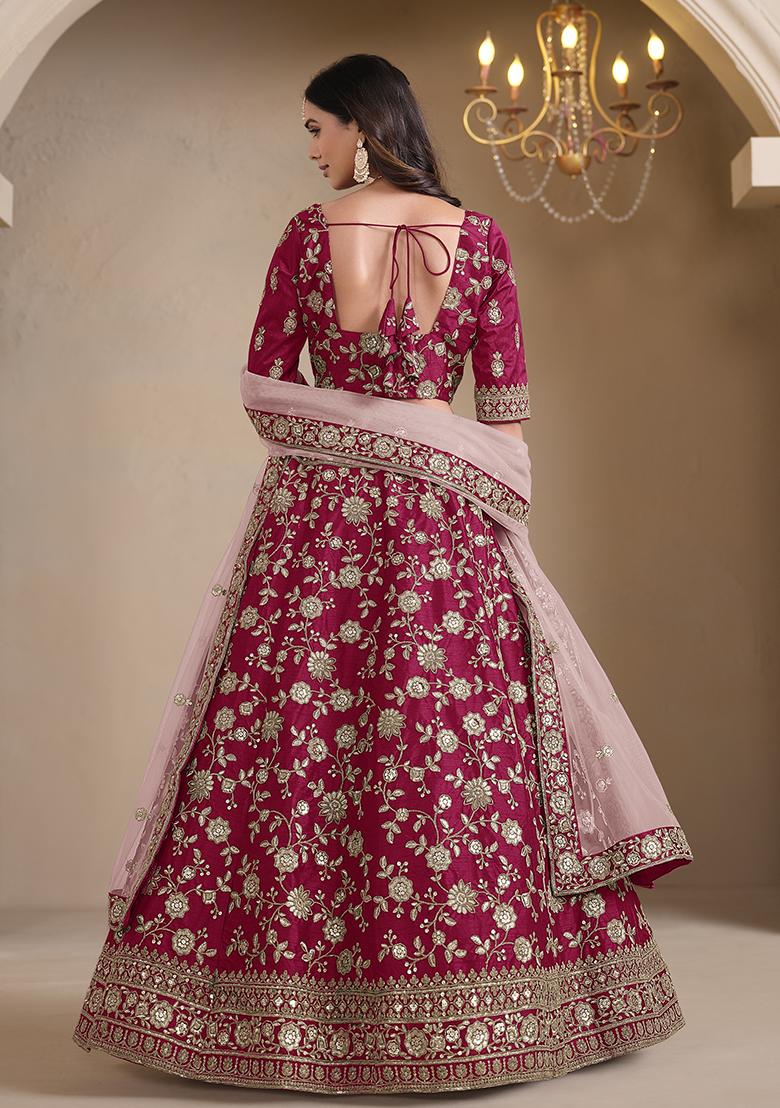 Magenta Embroidered Art Silk Lehenga Set