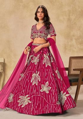 Red Embroidered Art Silk Lehenga Set