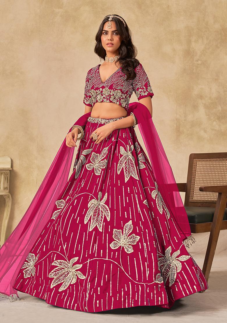 Red Embroidered Art Silk Lehenga Set