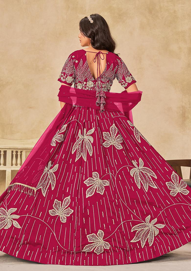 Red Embroidered Art Silk Lehenga Set