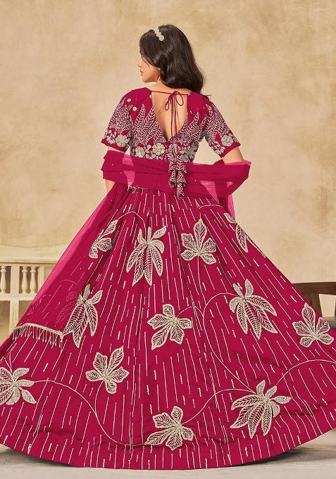 Red Embroidered Art Silk Lehenga Set