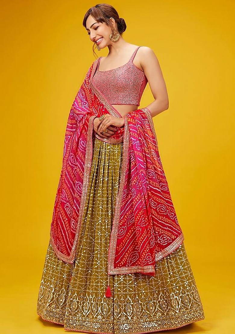 Yellow Embroidered Georgette Lehenga Choli