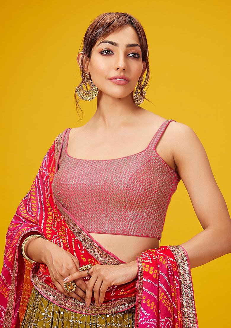 Yellow Embroidered Georgette Lehenga Choli