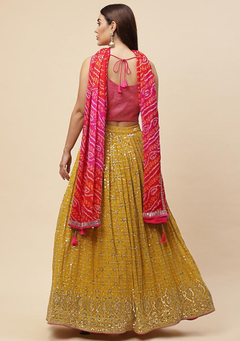 Yellow Embroidered Georgette Lehenga Choli