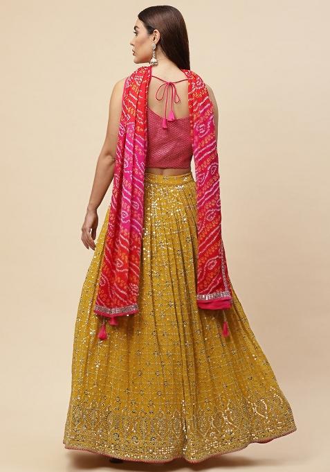 Yellow Embroidered Georgette Lehenga Choli