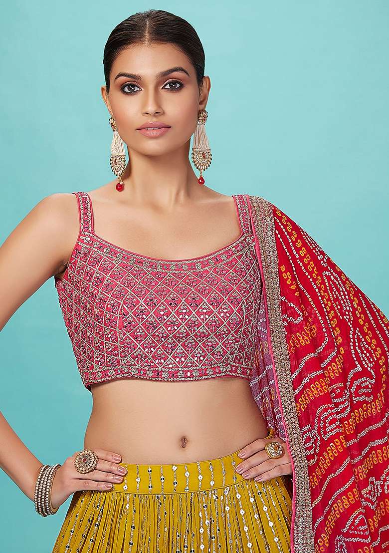 Yellow Choli Georgette Lehenga with Embroidered for Diwali | Wedding & Festive Wear - Indya