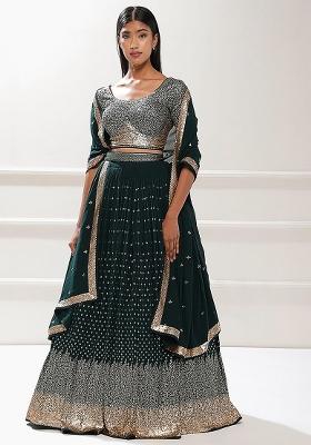 Green Embroidered Georgette Lehenga Choli