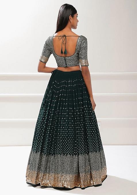 Green Embroidered Georgette Lehenga Choli