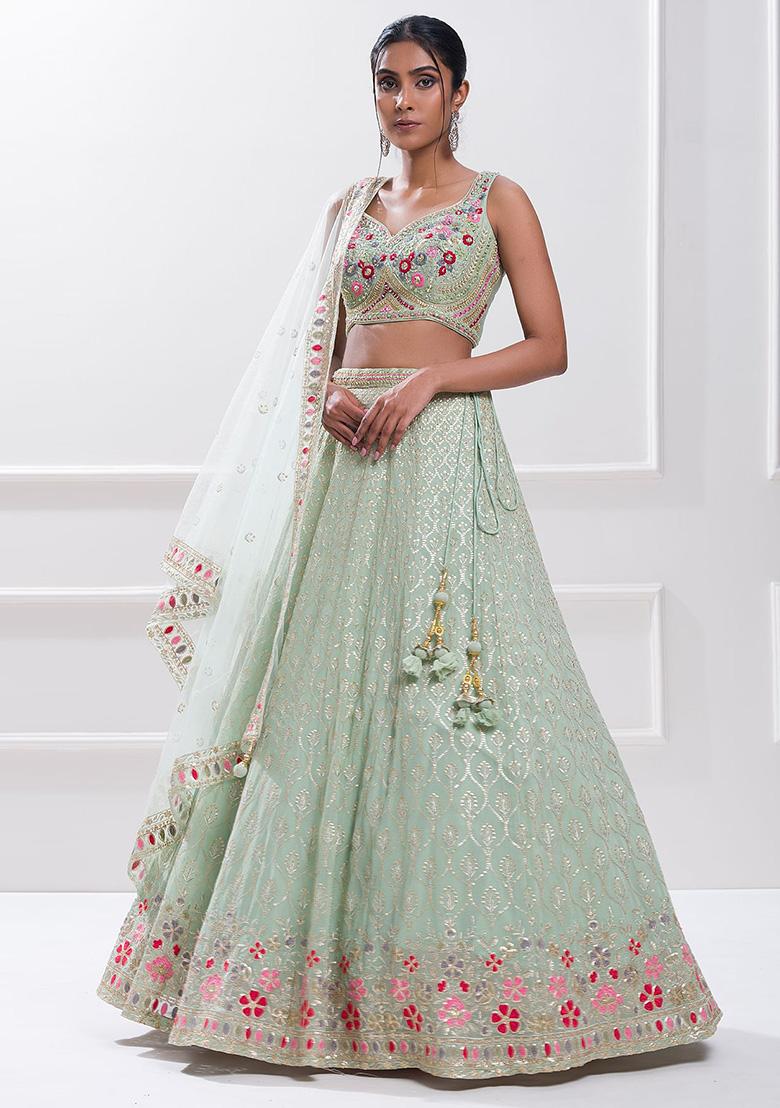 Green Embroidered Georgette Lehenga Choli