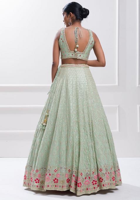 Green Embroidered Georgette Lehenga Choli