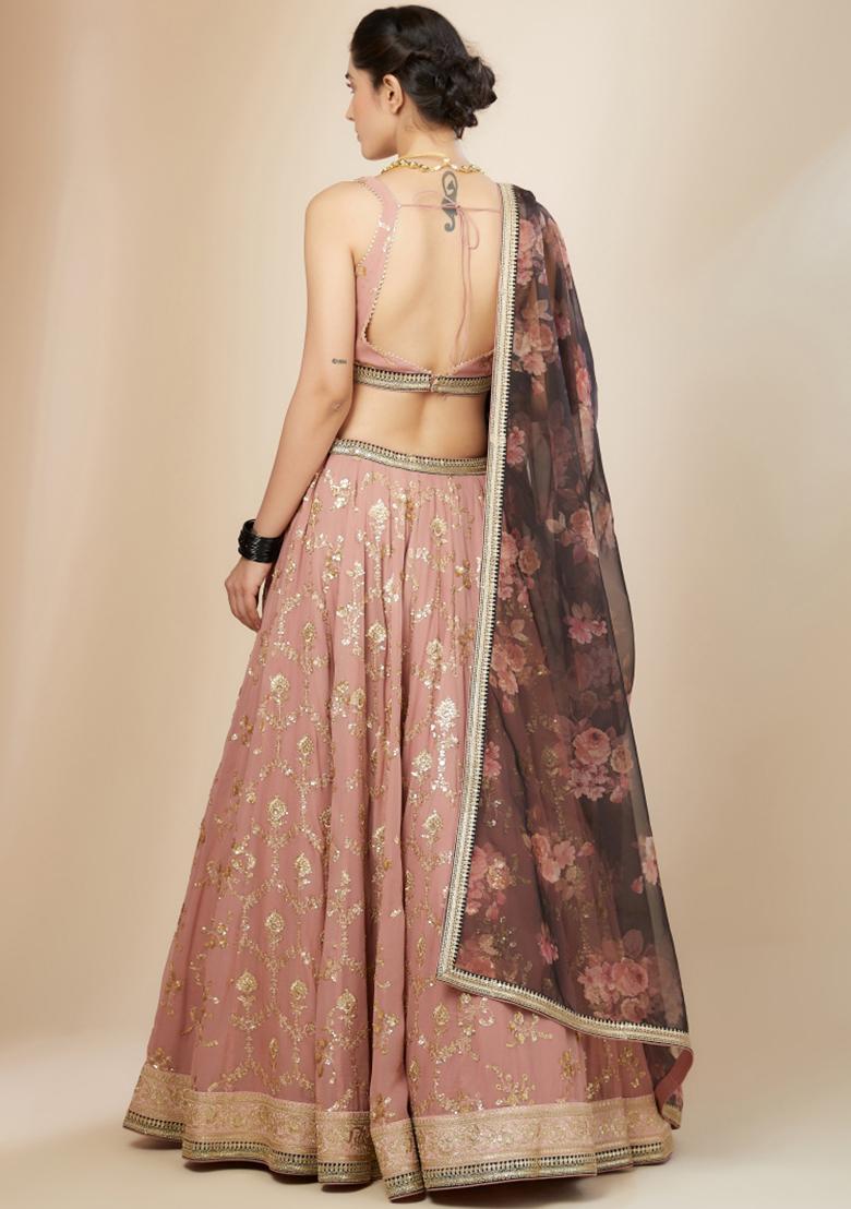 Pink Embroidered Georgette Lehenga Choli