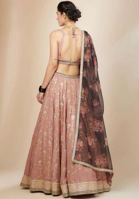 Pink Embroidered Georgette Lehenga Choli