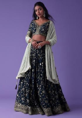 Blue Embroidered Georgette Lehenga Choli