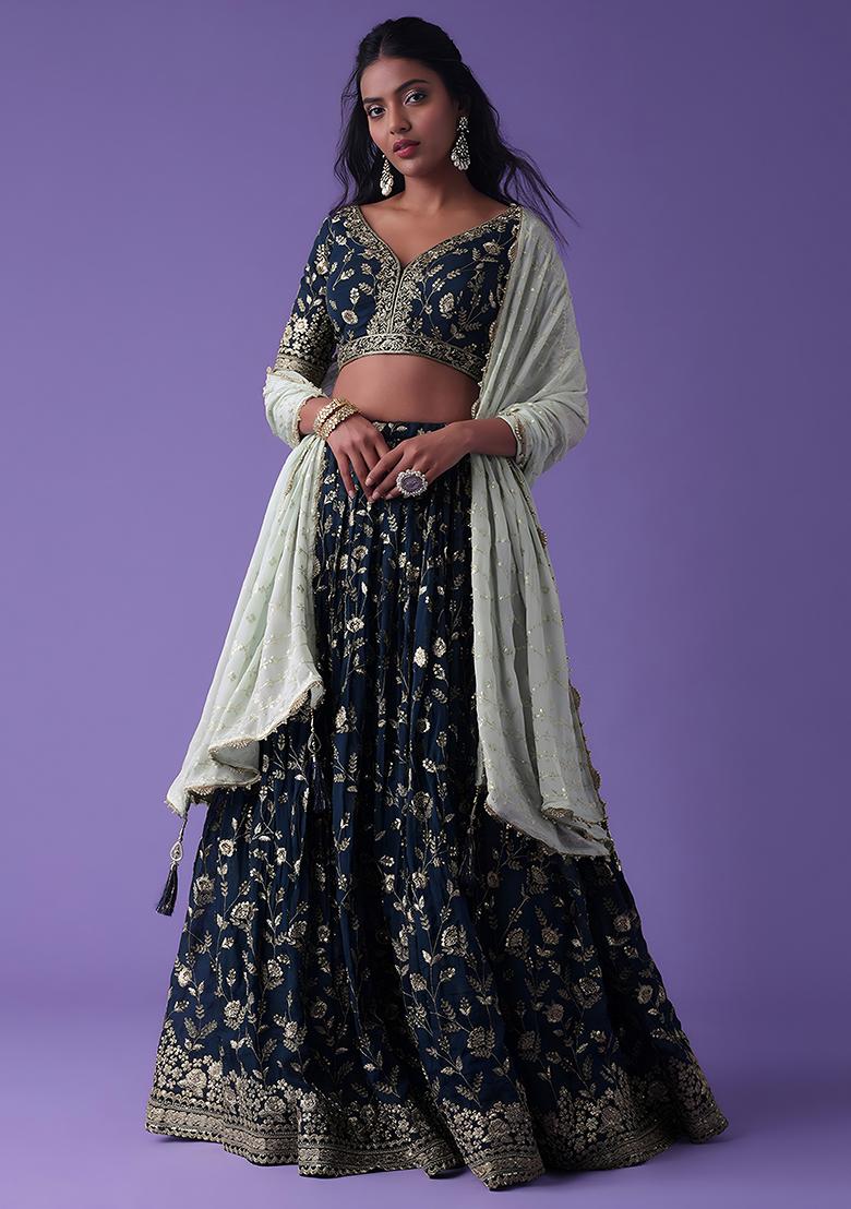 Blue Embroidered Georgette Lehenga Choli
