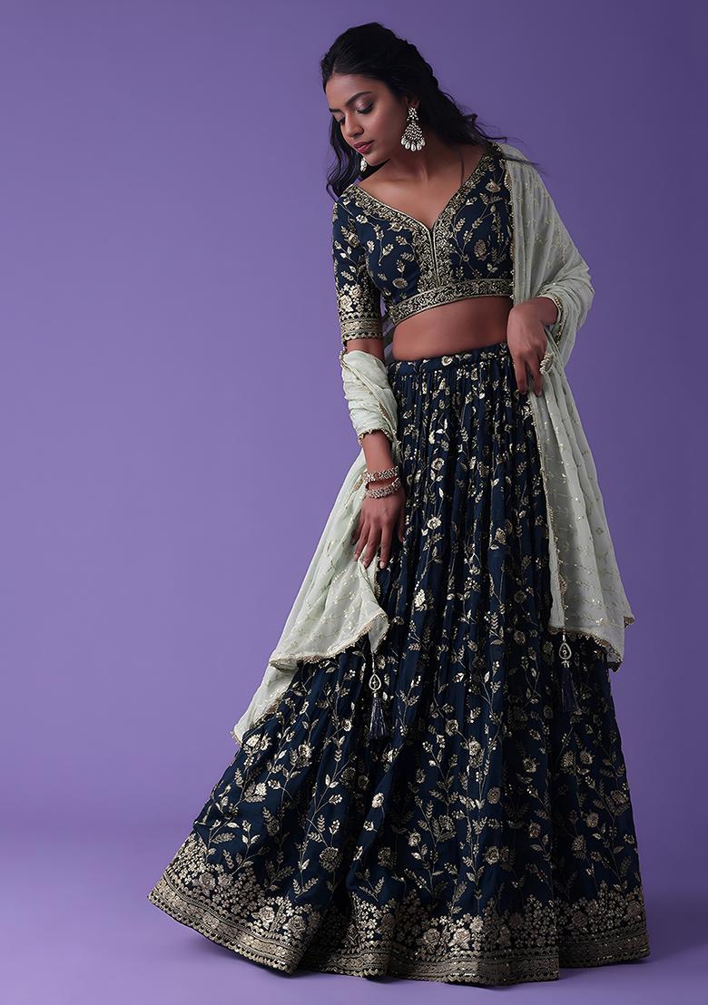 Blue Embroidered Georgette Lehenga Choli