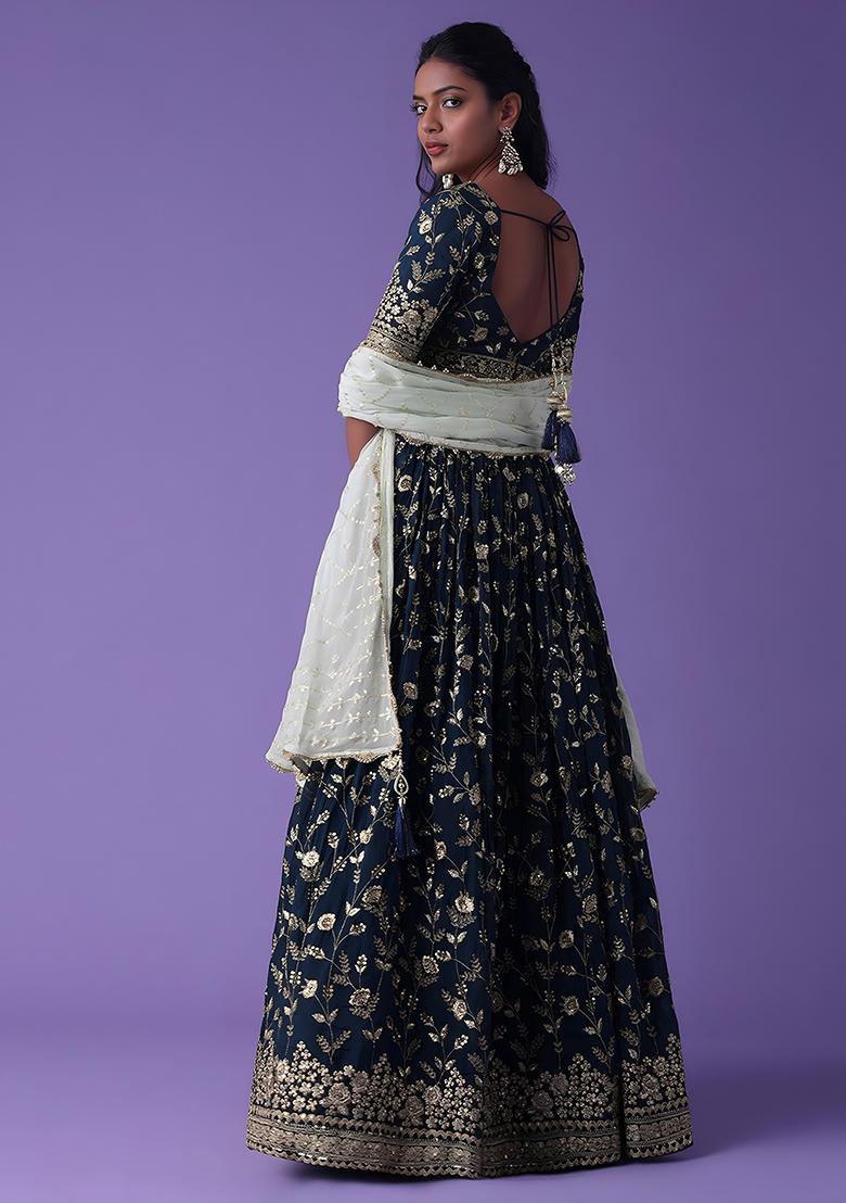Blue Embroidered Georgette Lehenga Choli