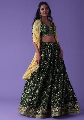 Green Embroidered Georgette Lehenga Choli