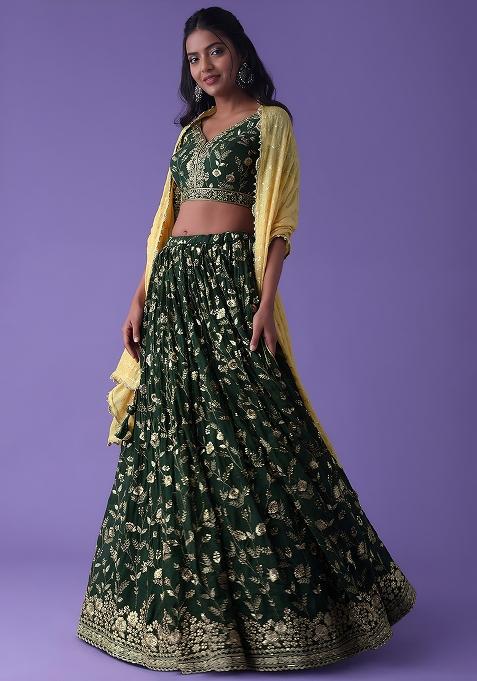 Green Embroidered Georgette Lehenga Choli
