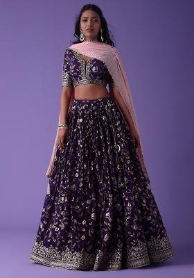 Purple Embroidered Georgette Lehenga Choli