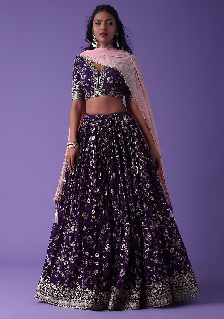 Purple Embroidered Georgette Lehenga Choli