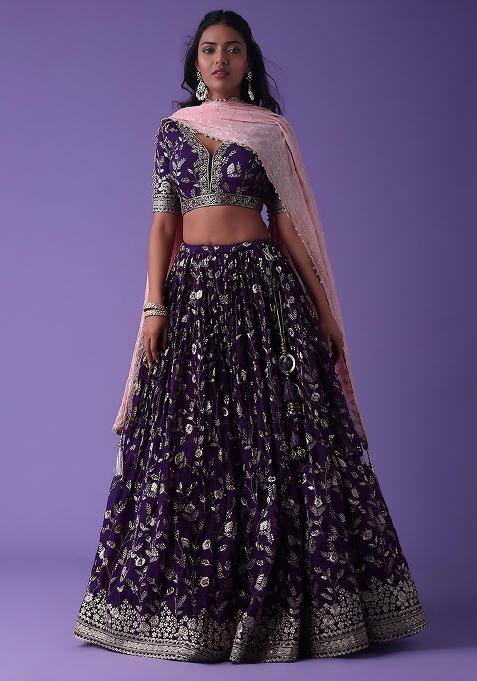 Purple Embroidered Georgette Lehenga Choli