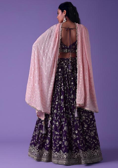 Purple Embroidered Georgette Lehenga Choli