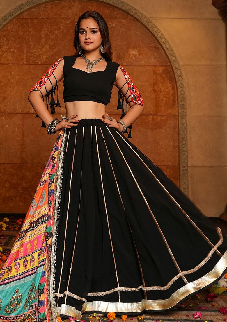 Black Embroidered Georgette Lehenga Choli