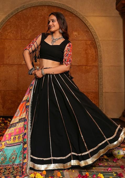 Black Embroidered Georgette Lehenga Choli