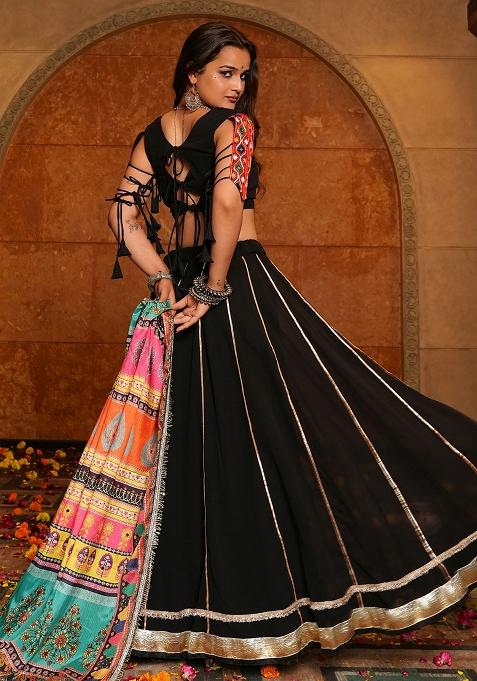 Black Embroidered Georgette Lehenga Choli