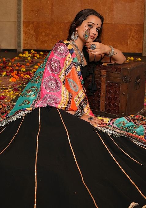 Black Embroidered Georgette Lehenga Choli