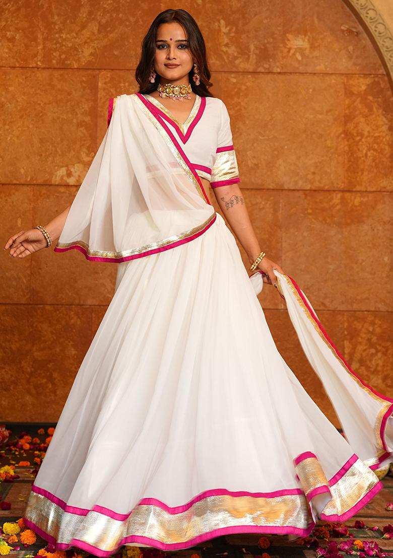 White Embroidered Georgette Lehenga Choli