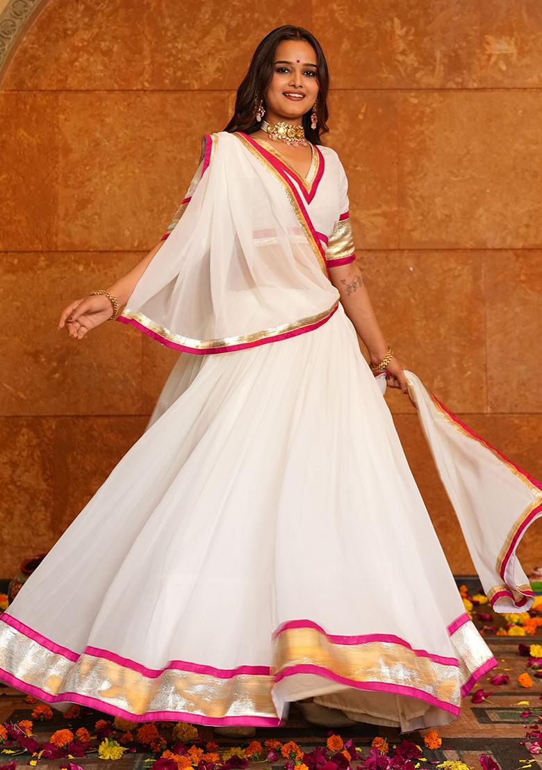 White Embroidered Georgette Lehenga Choli
