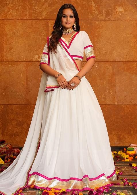 White Embroidered Georgette Lehenga Choli