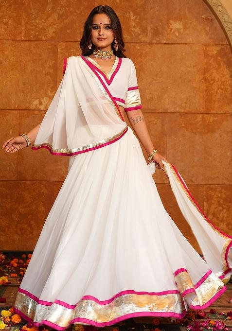 White Embroidered Georgette Lehenga Choli