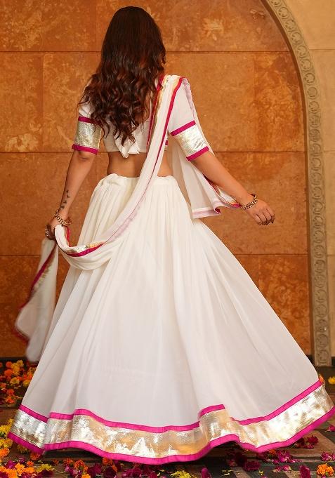 White Embroidered Georgette Lehenga Choli