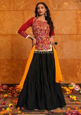 Black Embroidered Crepe Lehenga Choli