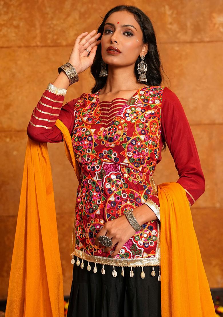 Black Embroidered Crepe Lehenga Choli - Indya