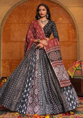 Black Embroidered Crepe Lehenga Choli
