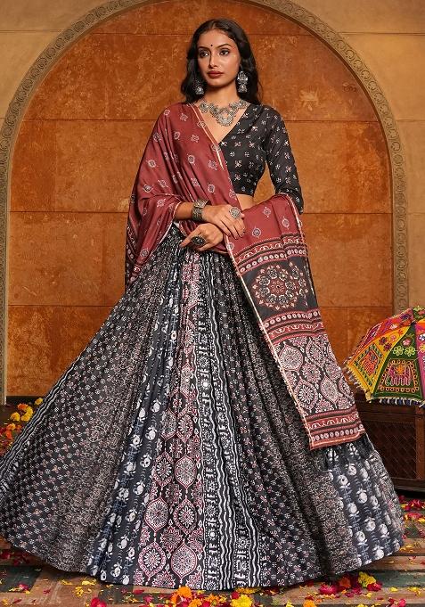Black Embroidered Crepe Lehenga Choli