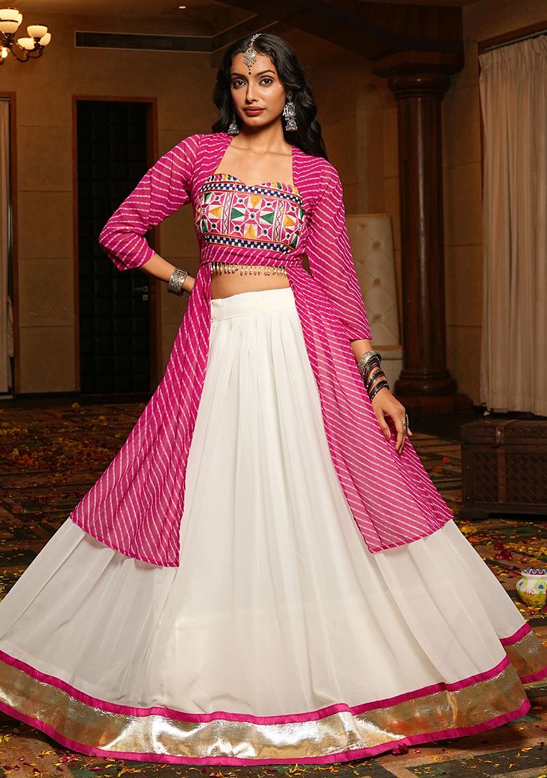 White Embroidered Georgette Lehenga Choli