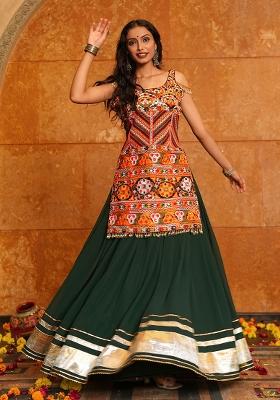 Green Embroidered Georgette Lehenga Choli