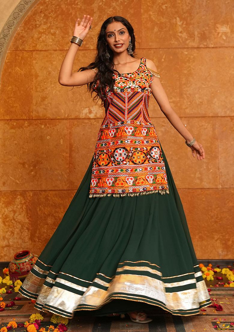 Green Embroidered Georgette Lehenga Choli
