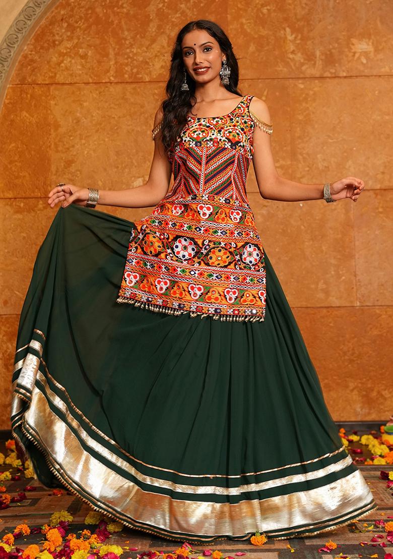 Green Embroidered Georgette Lehenga Choli