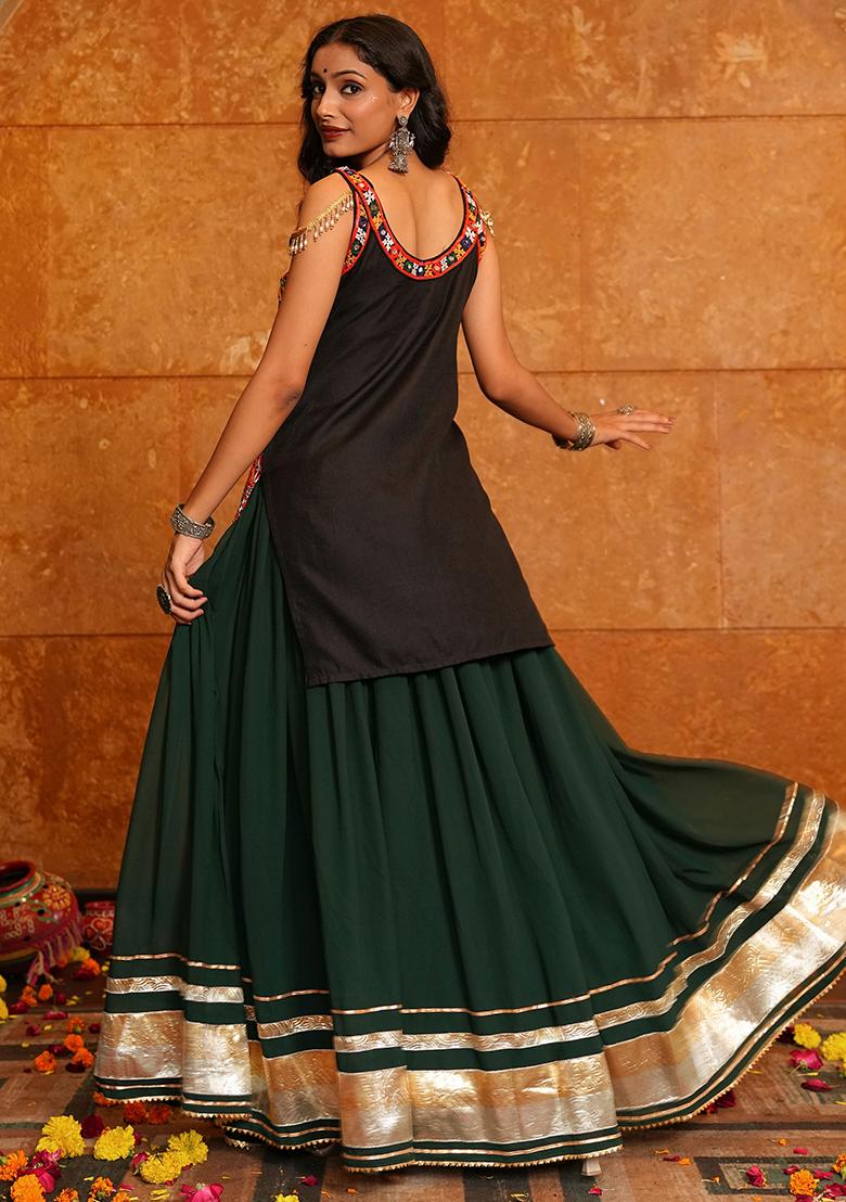 Green Embroidered Georgette Lehenga Choli
