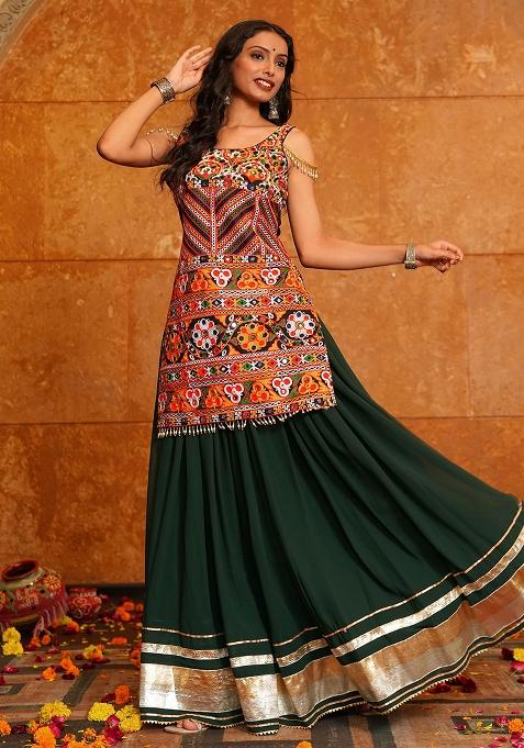 Green Embroidered Georgette Lehenga Choli