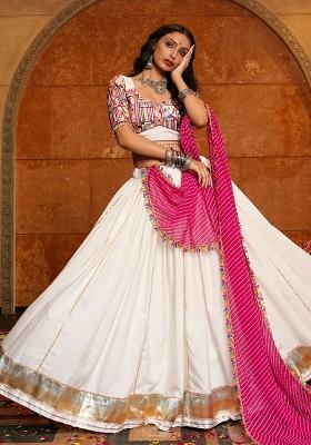 Beige Embroidered Crepe Lehenga Choli