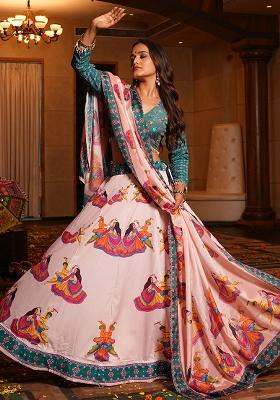Pink Embroidered Crepe Lehenga Choli