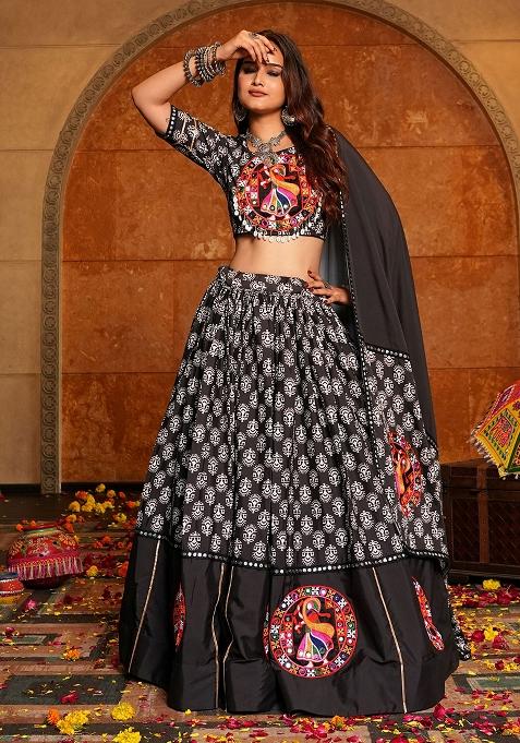 Black Embroidered Crepe Lehenga Choli